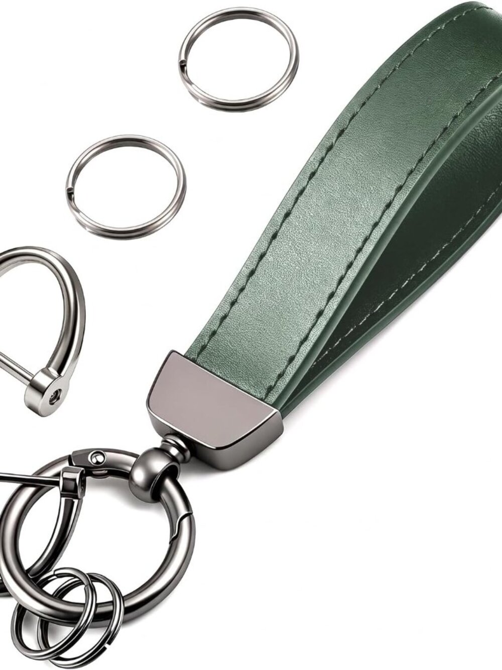 Leather Car Keychain,Car Key Fob with Anti-Lost D-Ring & Key Ring